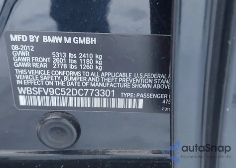 2013 BMW M5 from USA, damaged, VIN WBSFV9C52DC773301